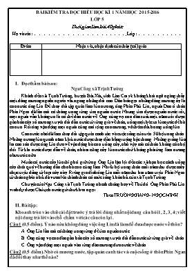 Bài kiểm tra đọc hiểu học kì 1 năm học 2015 - 2016 lớp 5